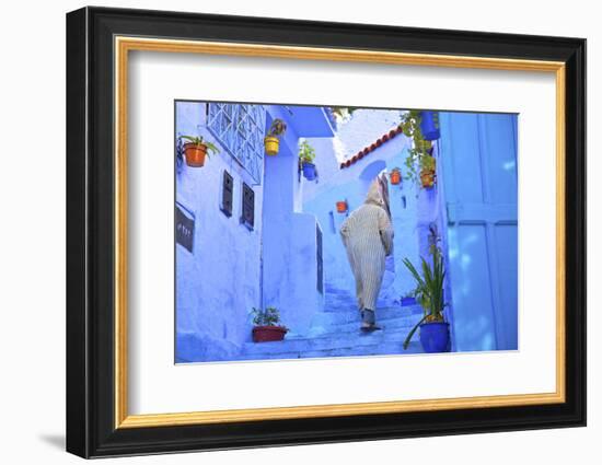 Man in Robe, Chefchaouen, Morocco, North Africa-Neil Farrin-Framed Photographic Print