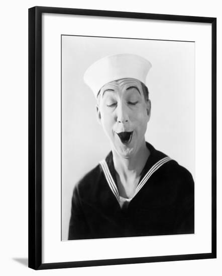 Man in Sailor Hat and Uniform Making a Silly Pantomime Face-null-Framed Photo