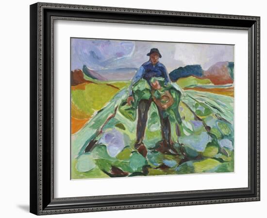 Man in the Cabbage Field, 1916 (Oil on Canvas)-Edvard Munch-Framed Giclee Print