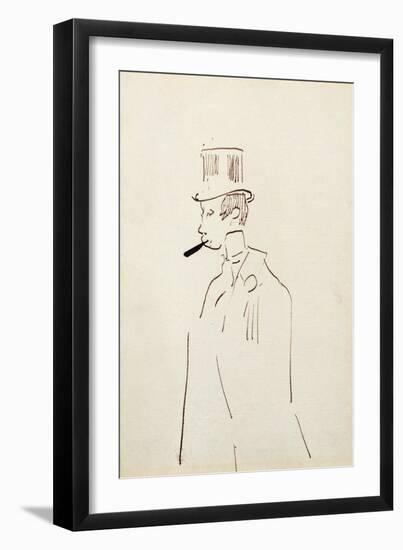 Man in Top Hat, C.1890 (Pen & Ink on Paper)-Henri de Toulouse-Lautrec-Framed Giclee Print