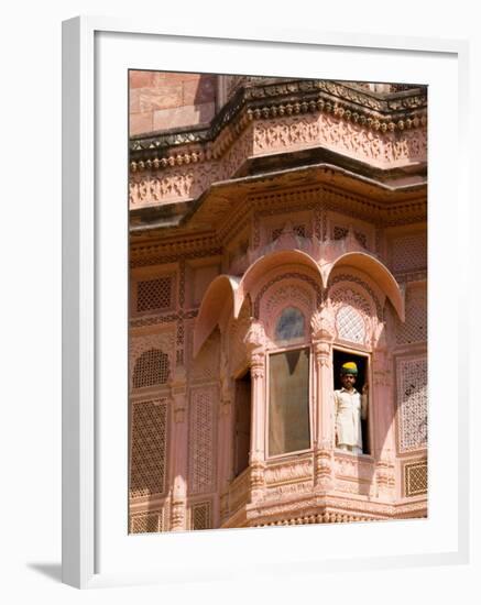 Man in Window of Fort Palace, Jodhpur at Fort Mehrangarh, Rajasthan, India-Bill Bachmann-Framed Photographic Print