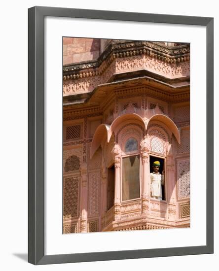Man in Window of Fort Palace, Jodhpur at Fort Mehrangarh, Rajasthan, India-Bill Bachmann-Framed Photographic Print