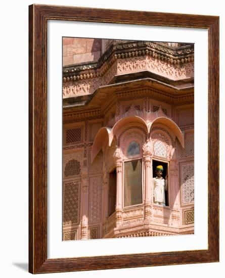 Man in Window of Fort Palace, Jodhpur at Fort Mehrangarh, Rajasthan, India-Bill Bachmann-Framed Photographic Print