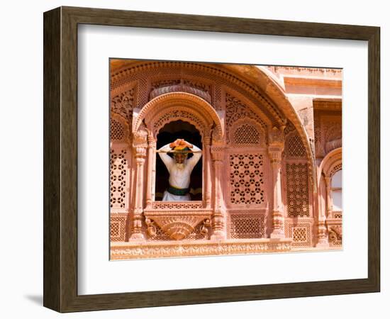 Man in Window of Fort Palace, Jodhpur at Fort Mehrangarh, Rajasthan, India-Bill Bachmann-Framed Photographic Print