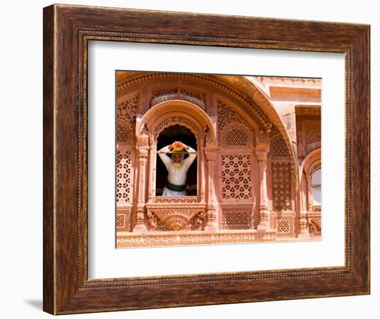 Man in Window of Fort Palace, Jodhpur at Fort Mehrangarh, Rajasthan, India-Bill Bachmann-Framed Photographic Print