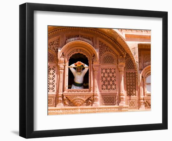 Man in Window of Fort Palace, Jodhpur at Fort Mehrangarh, Rajasthan, India-Bill Bachmann-Framed Photographic Print