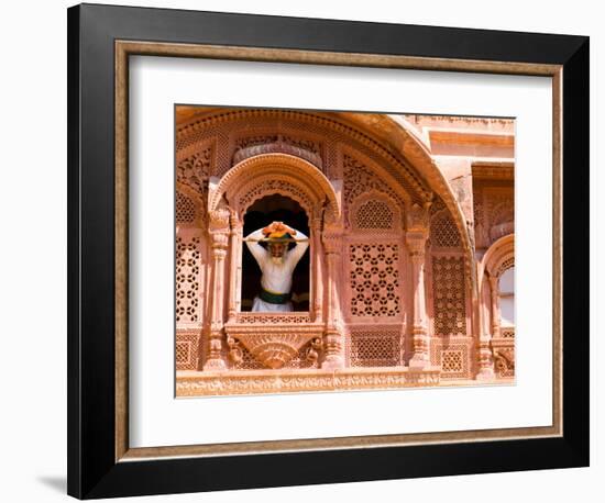 Man in Window of Fort Palace, Jodhpur at Fort Mehrangarh, Rajasthan, India-Bill Bachmann-Framed Photographic Print