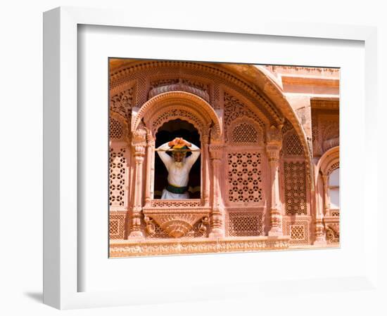 Man in Window of Fort Palace, Jodhpur at Fort Mehrangarh, Rajasthan, India-Bill Bachmann-Framed Photographic Print