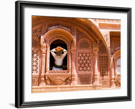 Man in Window of Fort Palace, Jodhpur at Fort Mehrangarh, Rajasthan, India-Bill Bachmann-Framed Photographic Print