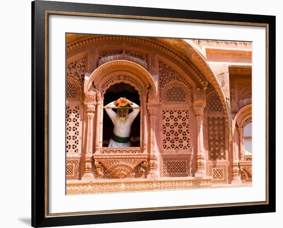 Man in Window of Fort Palace, Jodhpur at Fort Mehrangarh, Rajasthan, India-Bill Bachmann-Framed Photographic Print