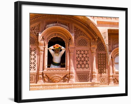 Man in Window of Fort Palace, Jodhpur at Fort Mehrangarh, Rajasthan, India-Bill Bachmann-Framed Photographic Print