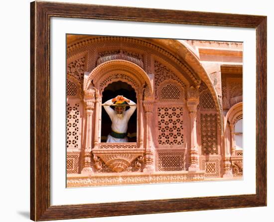 Man in Window of Fort Palace, Jodhpur at Fort Mehrangarh, Rajasthan, India-Bill Bachmann-Framed Photographic Print