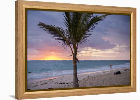 Man Jogging at Sunrise, Bavaro, Higuey, Punta Cana, Dominican Republic-Lisa S. Engelbrecht-Framed Premier Image Canvas