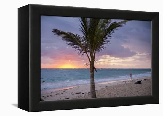 Man Jogging at Sunrise, Bavaro, Higuey, Punta Cana, Dominican Republic-Lisa S. Engelbrecht-Framed Premier Image Canvas