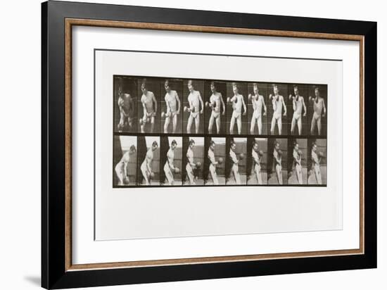 Man Lifting a Dumbbell, Plate 324 from Animal Locomotion, 1887 (B/W Photo)-Eadweard Muybridge-Framed Giclee Print