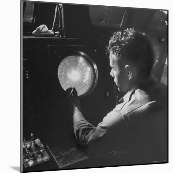 Man Looking at Radar Scope to Gather Weather Information-George Skadding-Mounted Photographic Print