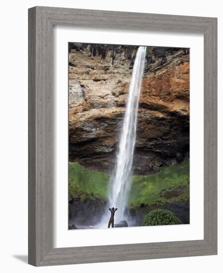 Man Looks Up at Sipi Falls, Uganda, East Africa, Africa-Andrew Mcconnell-Framed Photographic Print