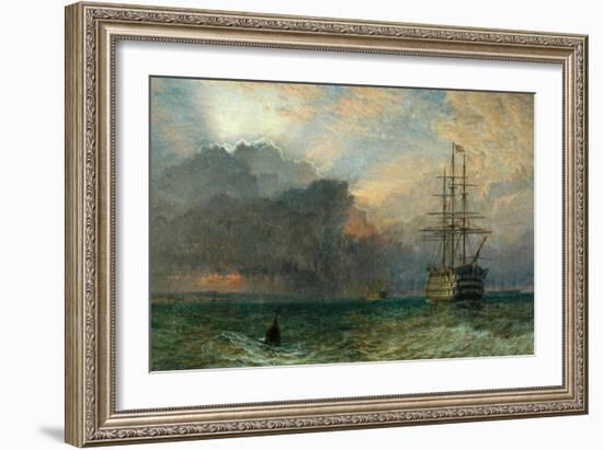 Man O'War and a Stormy Sunset (The Guardship), 1875-Henry Dawson-Framed Giclee Print