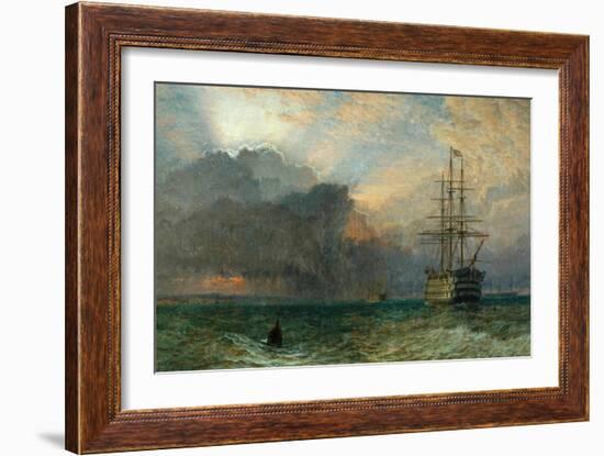 Man O'War and a Stormy Sunset (The Guardship), 1875-Henry Dawson-Framed Giclee Print