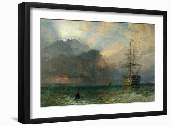 Man O'War and a Stormy Sunset (The Guardship), 1875-Henry Dawson-Framed Giclee Print