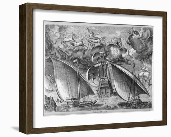 Man of War Between Two Galleys, 1565-Pieter Bruegel the Elder-Framed Giclee Print