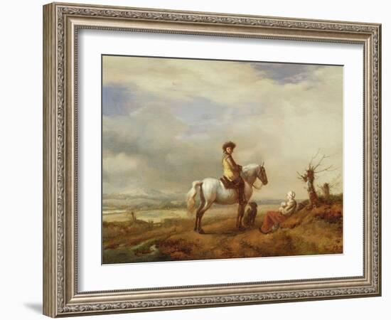 Man on a Horse with a Woman and Child (Oil on Panel)-Philips Wouwermans Or Wouwerman-Framed Giclee Print