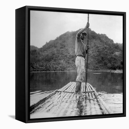 Man on a Raft, Kingston, Jamaica, 1931-null-Framed Premier Image Canvas