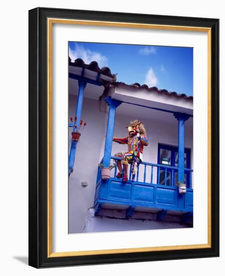 Man on Balcony Rail During Village Festival, Chinceros, Peru-Jim Zuckerman-Framed Photographic Print