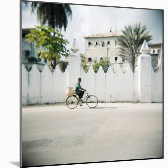 Man on Bicycle with Old Buildings Behind, Stone Town, Zanzibar, Tanzania, East Africa, Africa-Lee Frost-Mounted Photographic Print
