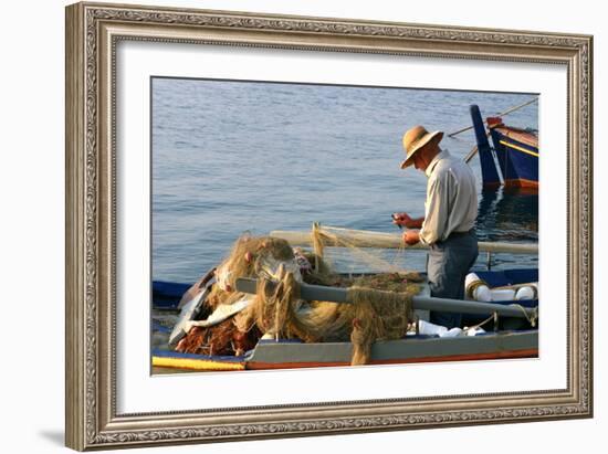 Man on Board a Fishing Boat, Sami, Kefalonia, Greece-Peter Thompson-Framed Photographic Print