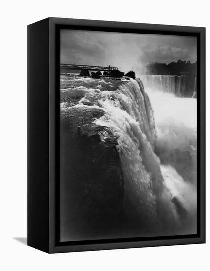 Man on Boardwalk at Horseshoe Falls-null-Framed Premier Image Canvas