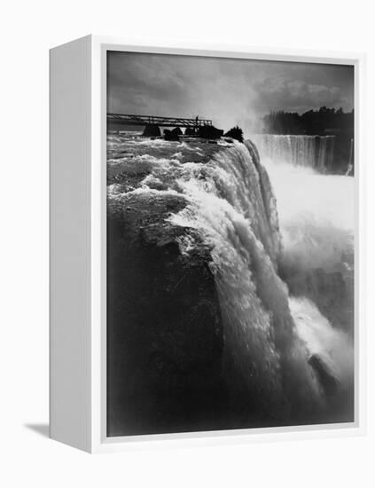 Man on Boardwalk at Horseshoe Falls-null-Framed Premier Image Canvas