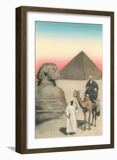 Man on Camel, Sphinx, Pyramid-null-Framed Premium Giclee Print