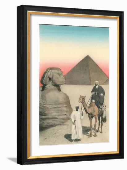 Man on Camel, Sphinx, Pyramid-null-Framed Premium Giclee Print