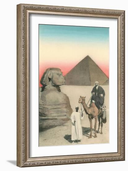 Man on Camel, Sphinx, Pyramid-null-Framed Art Print