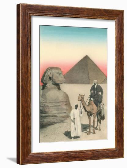 Man on Camel, Sphinx, Pyramid-null-Framed Art Print