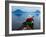 Man on Canoe in Lake Atitlan, Volcanoes of Toliman and San Pedro Pana Behind, Guatemala-Keren Su-Framed Photographic Print