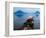 Man on Canoe in Lake Atitlan, Volcanoes of Toliman and San Pedro Pana Behind, Guatemala-Keren Su-Framed Photographic Print