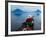 Man on Canoe in Lake Atitlan, Volcanoes of Toliman and San Pedro Pana Behind, Guatemala-Keren Su-Framed Photographic Print