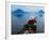 Man on Canoe in Lake Atitlan, Volcanoes of Toliman and San Pedro Pana Behind, Guatemala-Keren Su-Framed Photographic Print