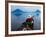 Man on Canoe in Lake Atitlan, Volcanoes of Toliman and San Pedro Pana Behind, Guatemala-Keren Su-Framed Photographic Print