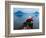 Man on Canoe in Lake Atitlan, Volcanoes of Toliman and San Pedro Pana Behind, Guatemala-Keren Su-Framed Photographic Print