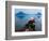 Man on Canoe in Lake Atitlan, Volcanoes of Toliman and San Pedro Pana Behind, Guatemala-Keren Su-Framed Photographic Print