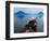 Man on Canoe in Lake Atitlan, Volcanoes of Toliman and San Pedro Pana Behind, Guatemala-Keren Su-Framed Photographic Print