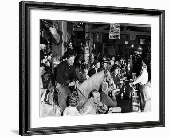 Man on horse In Bar During Reenactment of Killing in James Butler "Wild Bill" Hickok by Jack McCall-Alfred Eisenstaedt-Framed Photographic Print