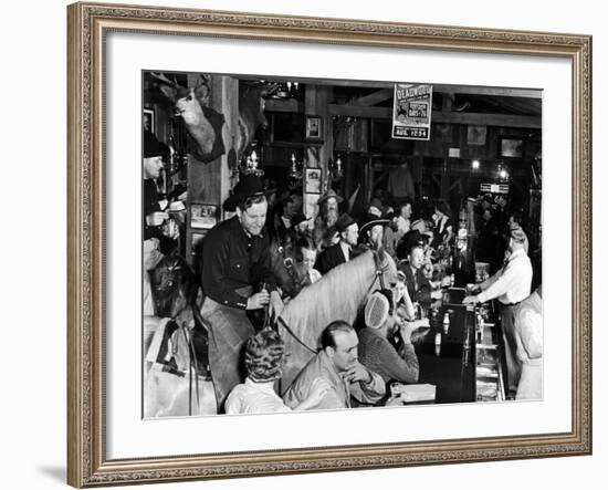 Man on horse In Bar During Reenactment of Killing in James Butler "Wild Bill" Hickok by Jack McCall-Alfred Eisenstaedt-Framed Photographic Print