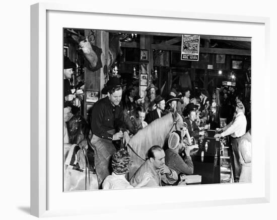 Man on horse In Bar During Reenactment of Killing in James Butler "Wild Bill" Hickok by Jack McCall-Alfred Eisenstaedt-Framed Photographic Print