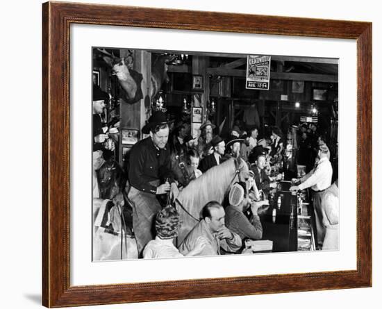 Man on horse In Bar During Reenactment of Killing in James Butler "Wild Bill" Hickok by Jack McCall-Alfred Eisenstaedt-Framed Photographic Print