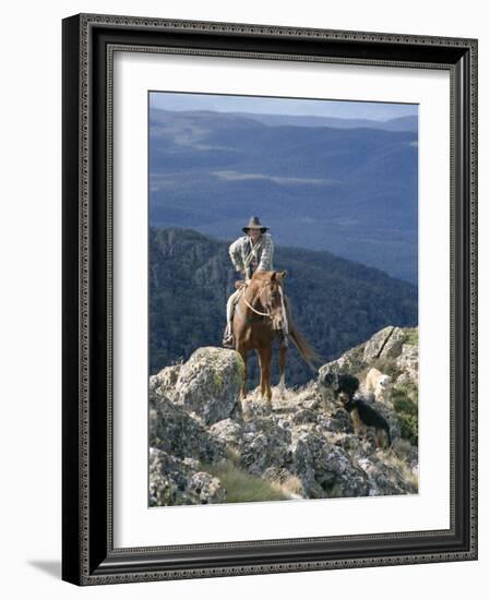 Man on Horse with Dogs, 'The Man from Snowy River', Victoria, Australia-Claire Leimbach-Framed Photographic Print