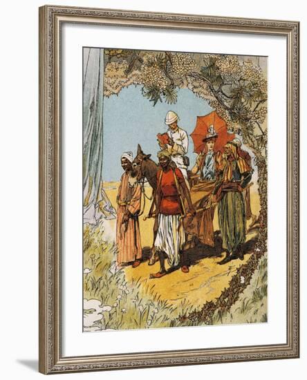 Man on Horseback and Woman Being Carried on Sedan Chair by Natives-null-Framed Giclee Print